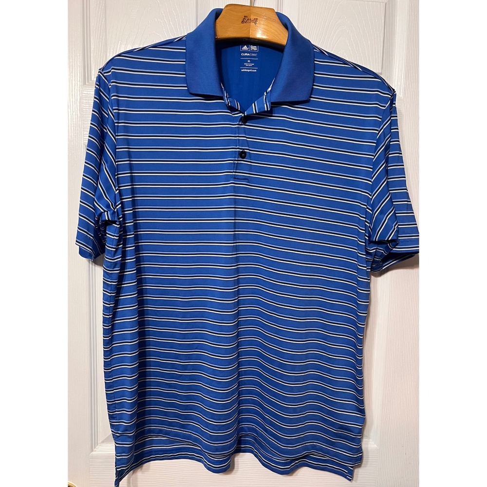 Adidas Golf ClimaCool Polo Shirt Mens XL Blue Striped Short Sleeve Athletic Tee